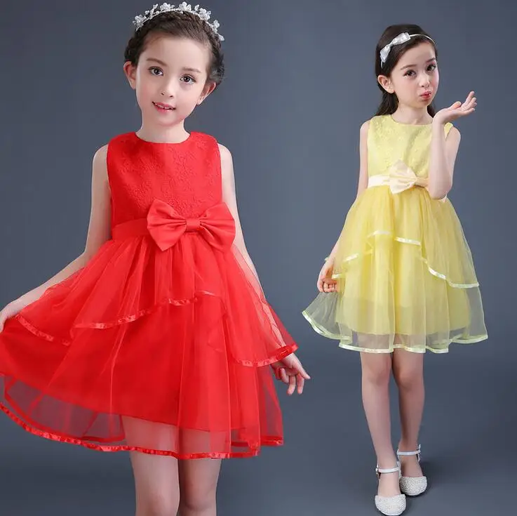 

Mesh Chiffon Layered Dress Soldi Color Tutu Wedding Dress All-matched Girls Clothes Princess Party Dress Vestido Infantil