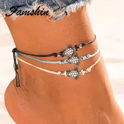 FAMSHIN Винтаж несколько слоев женские браслеты для щиколотки в богемном стиле ретро браслет с черепахой ножной браслет Сексуальная пляжный