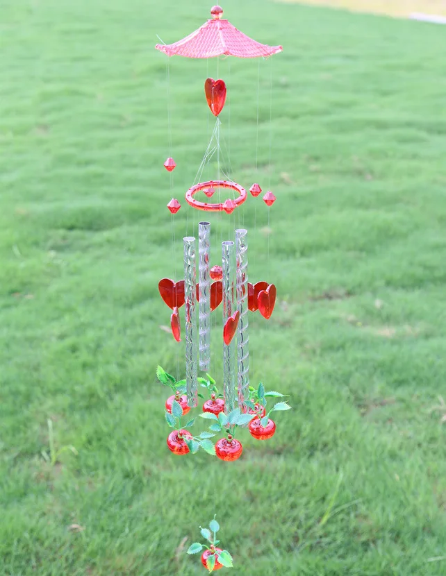 free shipping hand crafts large home decor diy red apple acrylic 4 metal tubes wind chime bells gifts door yard hangings sound