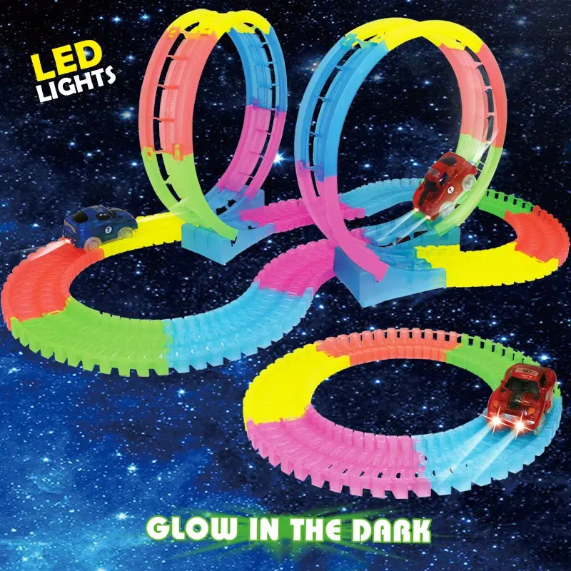 

Magic Track Educational DIY 360 Loop Assembly Glowing In Dark Flexible Racing Track With A Light Small Car Diecasts For Toys
