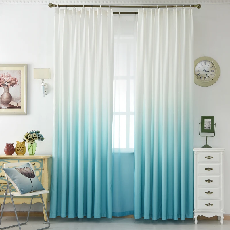 Lujo gris Cortinas para el salón verde degradado Semi-apagón Cortinas de tela para el dormitorio azul Tulle Cortinas