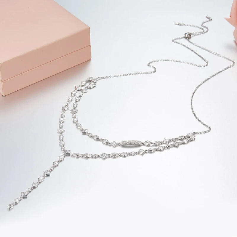 

S925 Sterling Silver Inlaid Zircon Diamond Drop Necklace Fashion Suitable Fits APM Monaco Jewelry with Women Party Jewelry Gift
