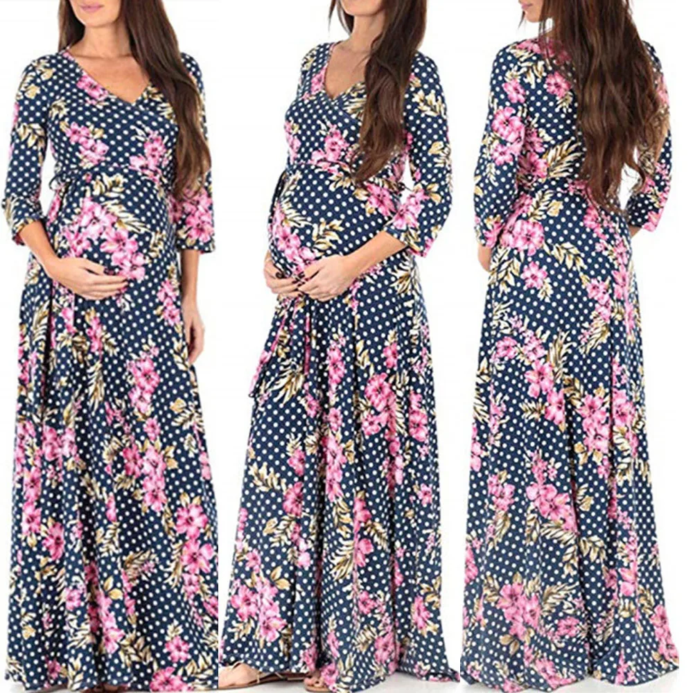 Платья для беременных женское платье для кормящих мам с принтом, регулируемый пояс, Многофункциональное платье для беременных, платье без рукавов, Femme Enceint - Цвет: Blue
