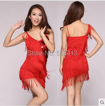 

Latin dance costume sequins tassel belt latin dance dress for women latin dancing set