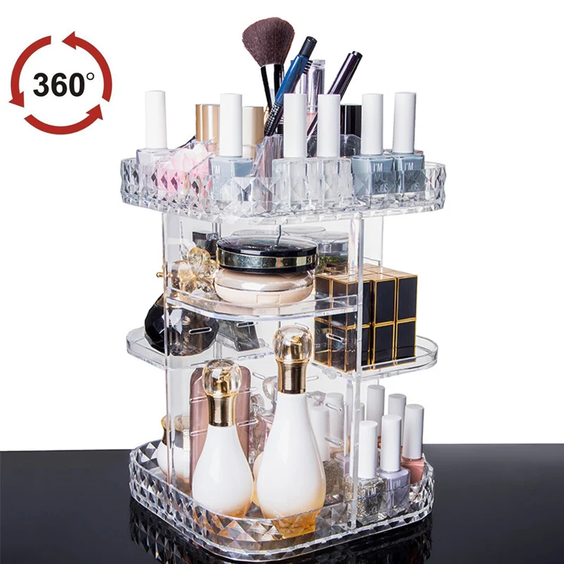 Модный брендовый прозрачный акриловый вращающийся на 360 градусов настольный органайзер для макияжа, чехол DIY, съемная коробка для хранения косметики и ювелирных изделий