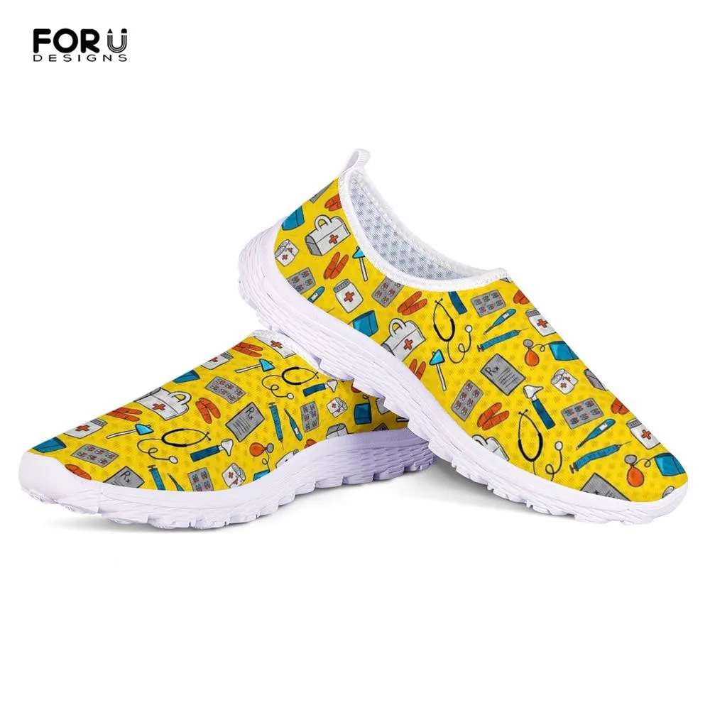 

FORUDESIGNS Women Sneakers Flats Medical Equipment Pattern Summer Casual Comfortable Mesh Ladies Beach Loafers Shoes Woman 2019