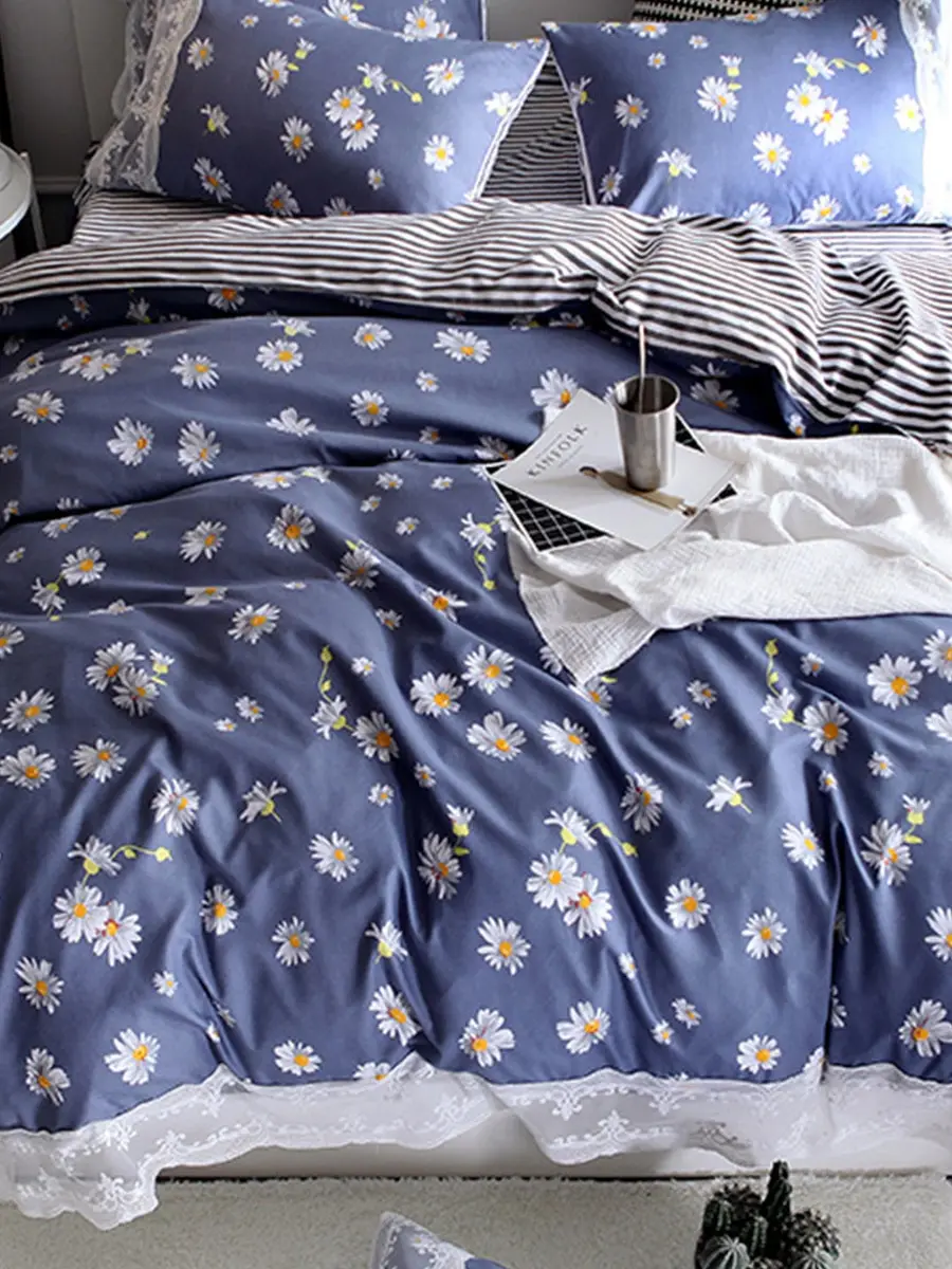 

4Pcs Duvet Cover Set European Style Floral Pattern Washable Lace Decor Bedding Set