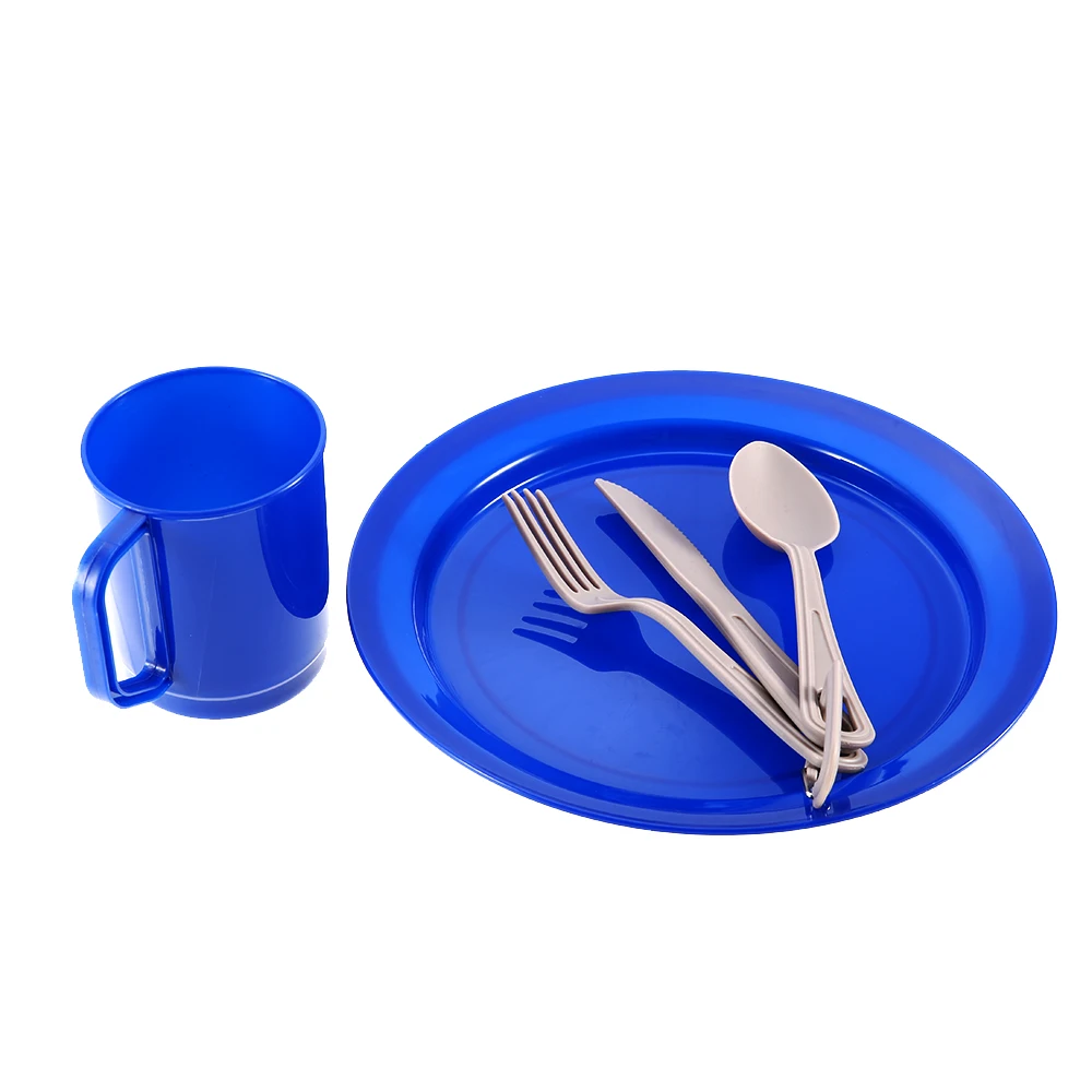 6 Pieces Outdoor Camping Tableware Set Dinnerware Cutlery Plate Bowl