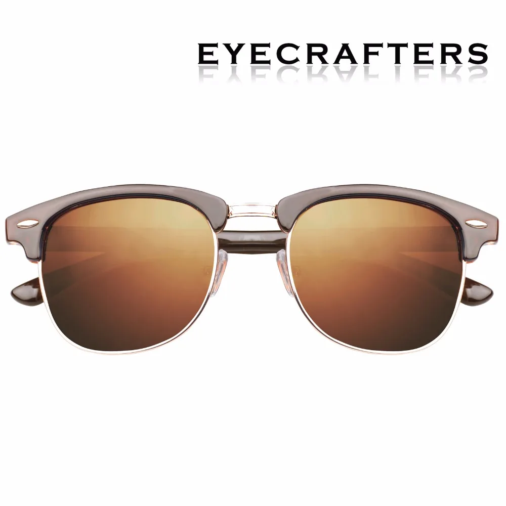 

Brown Designer Inspired Classic Half Frame Horned Semi-Rimless Mens Womens Fashion Sunglasses Polarized Retro Eyewear 3016