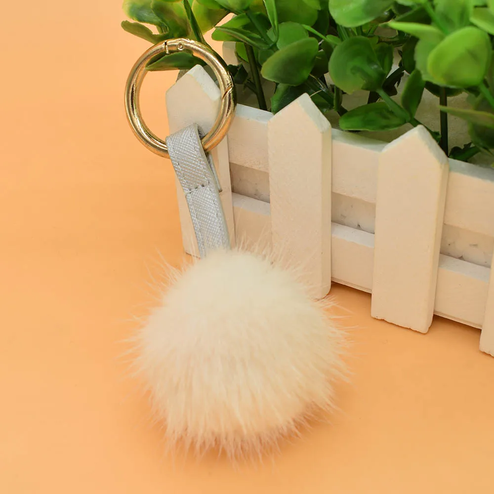 mink fur ball keychain white