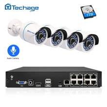 Techage 8CH 1080P POE NVR Kit 2 0MP CCTV Security System 4PCS Audio Record Sound IP