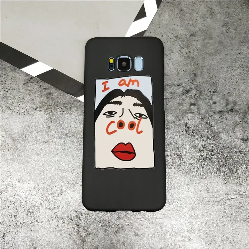 Cartoon illustration Phone Case for Samsung s8 s9 s9 plus s10 Couples Cover Funny I AM COOL Letter Print Cases for huewei case