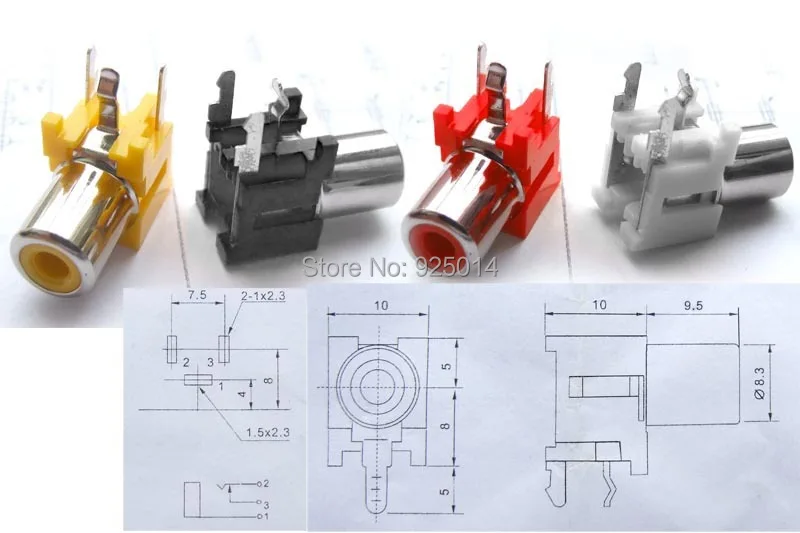 

40 PCS/lot 4 color RCA Socket Jack Switch PCB FOR Amplifier CCTV Video audio Monitor from ruinor