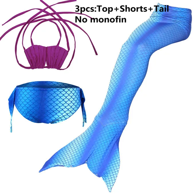 Хвосты маленькой русалки Ариэль для плавания, костюм «хвост русалки», косплей, купальник для девочек, детский купальный костюм - Цвет: 3pcs swimsuit only