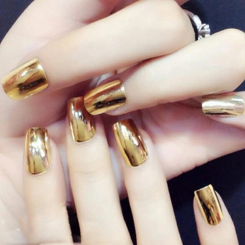 16 наконечников Золотая наклейка для ногтей клейкая 3D металлические зеркальные