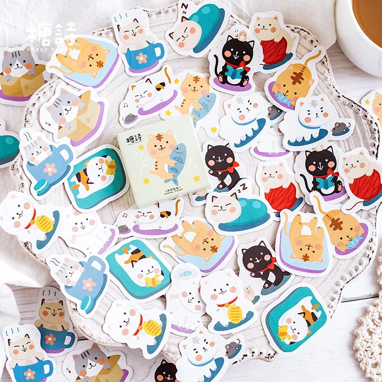 

45 Pcs/box Sleeping Cat Decorative Adhesive Label Paper Stickers Diy Diary Scrapbooking Seal Sticker Stationery School Supplies