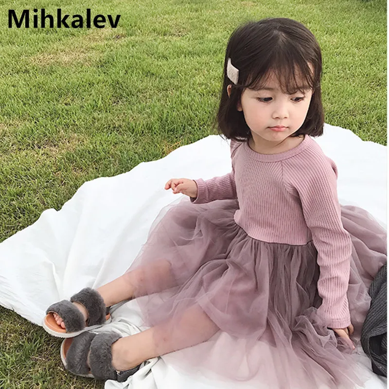 

Mihkalev Patchwork long sleeve toddler girl dresses for children autumn princess dress kids clothes girls mesh tutu dress
