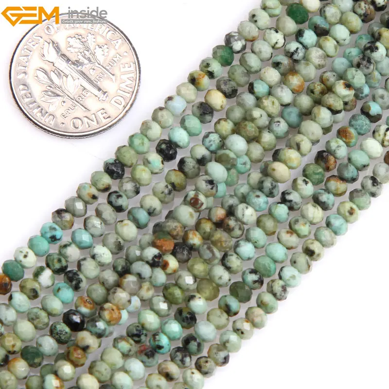 Gem-inside Natural AAA Grade Faceted Africa Turquoise Stone Beads Rondelle Spacer For Jewelry Making DIY 15&quot Christmas | Украшения и