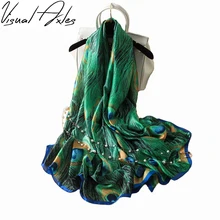 Визуальные оси 28th, March дизайнерские шелковые шарфы для женщин роскошный бренд печати павлиньи перья Шелковый шарф