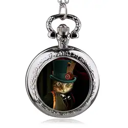 Лидирующий бренд кварцевые карманные часы прекрасный классный Кот с зеленой шапкой узор с брелоком цепи часы для мужчин и женщин лучший