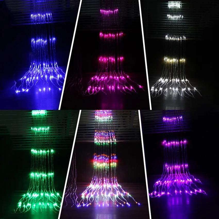 3x2M/3x3M/6x3M 8 modes Waterfall Curtain Icicle LED String Light Christmas Wedding Party Background garden Decoration lights 3x2M/3x3M/6x3M 8 modes Waterfall Curtain Icicle LED String Light Christmas Wedding Party Background garden Decoration lights
