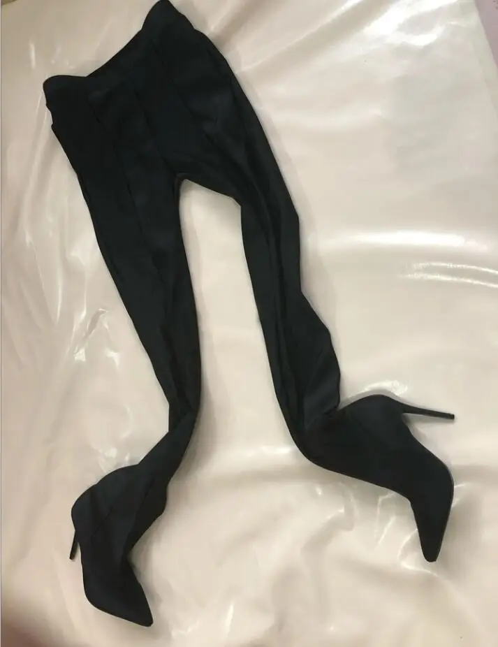 JAWAKYE/Новинка; модные красные брюки; облегающие высокие сапоги; женские пикантные туфли с острым носком на шпильке; эластичные носки; женские ботинки на высоком каблуке - Цвет: black