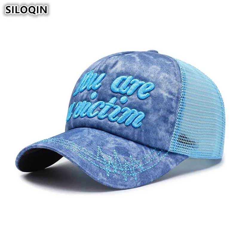 SILOQIN регулируемый размер Мужской Дышащие бейсболки Snapback cap Women's Ponytail Mesh cap Three-di men sional шапка с вышивкой