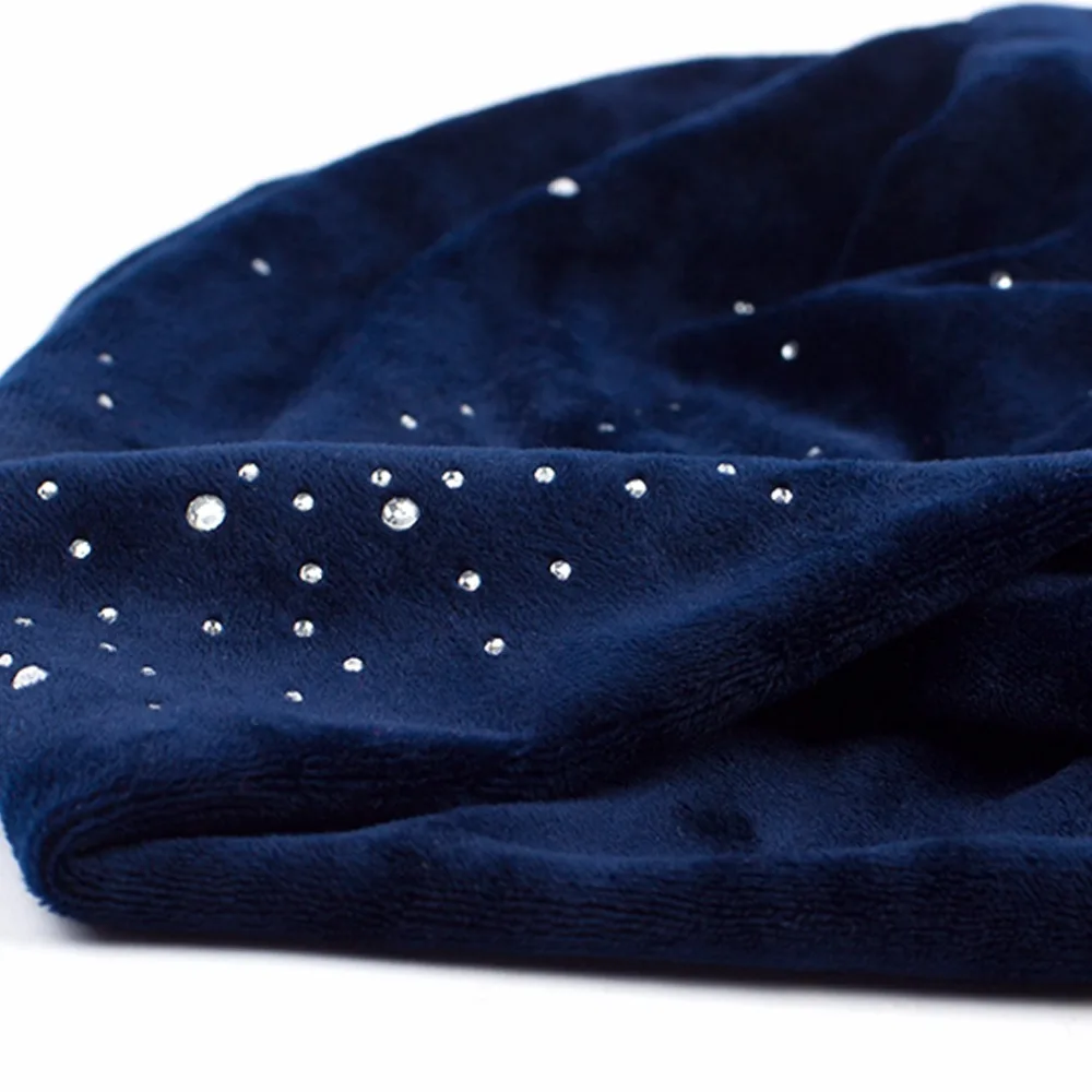 Geebro Women's Velour Rhinestones Beanies Hat Spring Polyester Slouchy Beanie for Women Plain Color Skullies Bonnet Cap 6