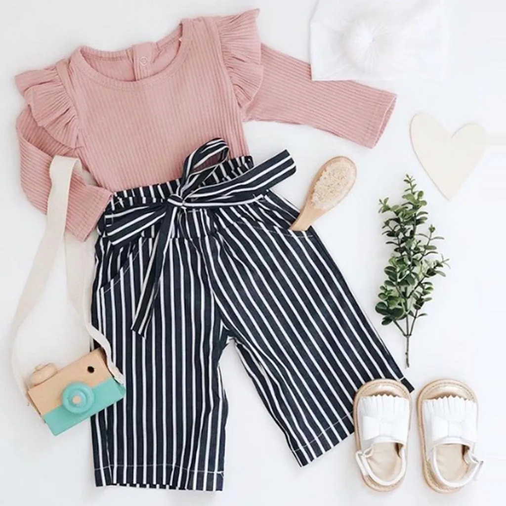 

MUQGEW 2019 Newborn Kid Clothes Set Baby Girls Outfits Clothes Romper+Stripe Long Pants 2PC Set Clothes Setvetement enfant fille