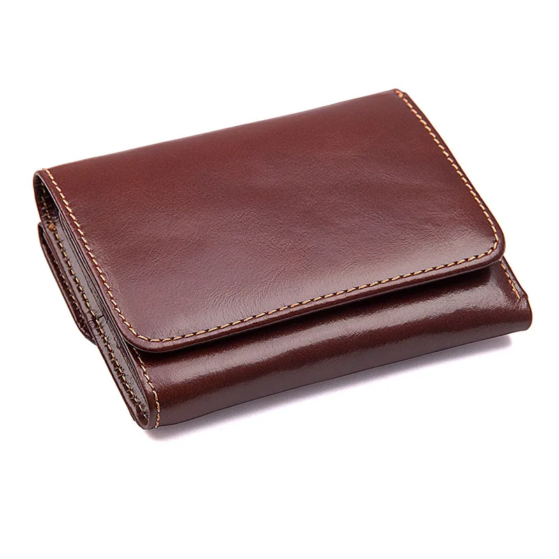 Men Money Clip Wallet Genuine Leather Mini Wallets with Coin Bag Male Hasp Purse Card Holers with Clamp - Цвет: Brown Red