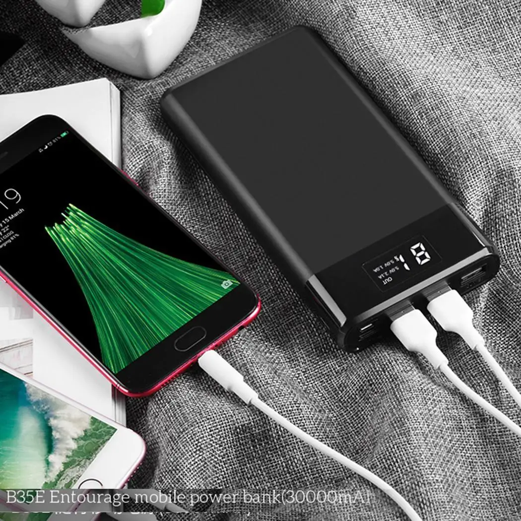 Портативный 30000 мАч мобильный телефон с тремя usb портами DC5V 2A Max светодиодный