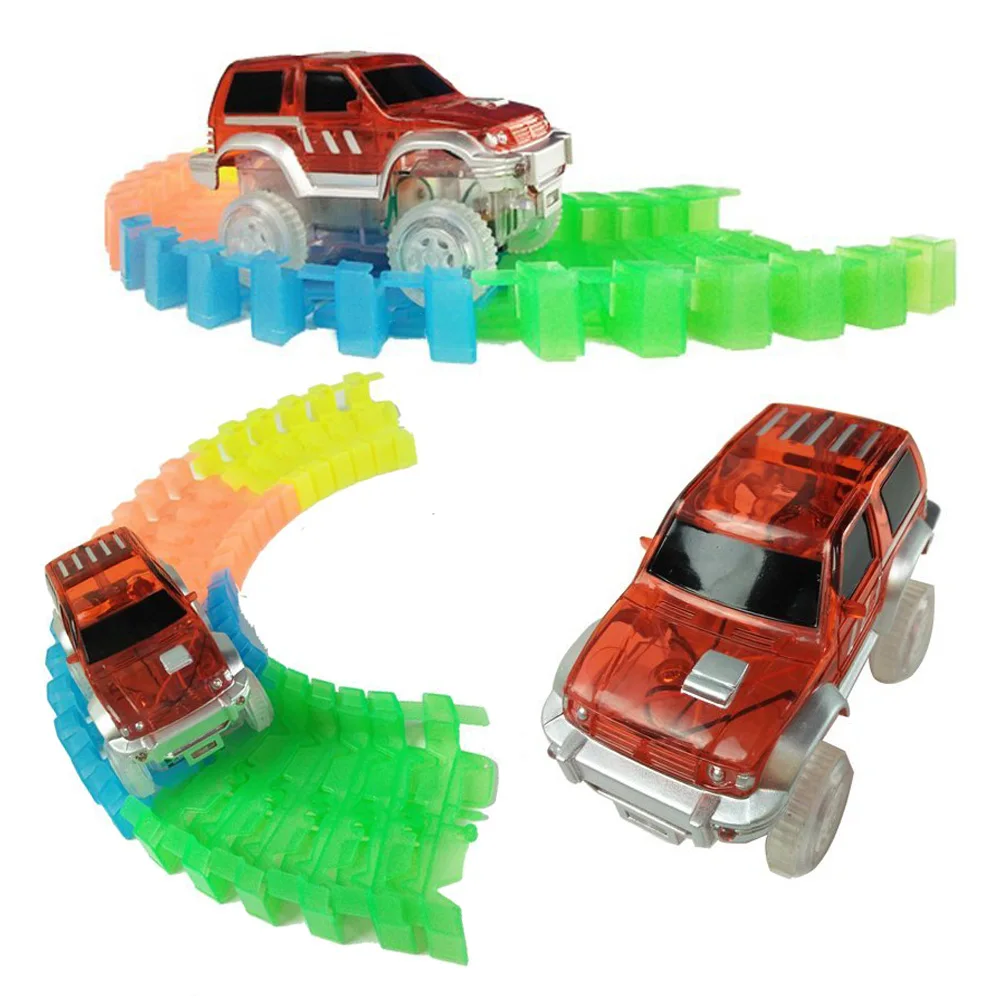 166Pcs Race Track Set with LED Toy Car Glowing in the Dark Flexible Assembly Train Race Series for Kids Children