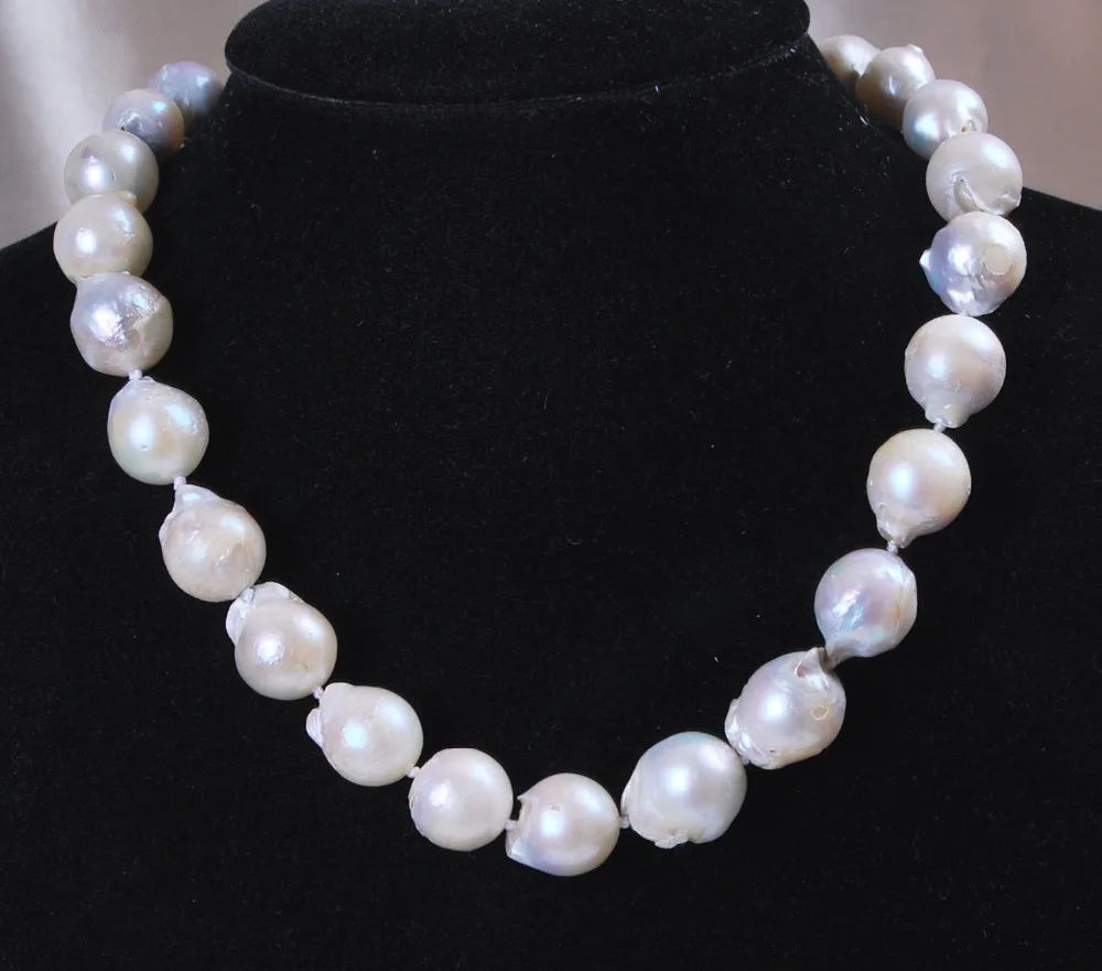 

FREE SHIPPING **** 11-13mm Real Natural South Baroque White Akoya Pearl Necklace 17