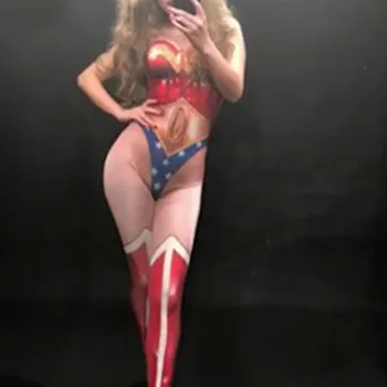 

Wonder Woman Sexy Jumpsuit Nightclub Party Performance Celebration Dancer Singer Stage Wear Costumes Female 3D Printing Bodysuit