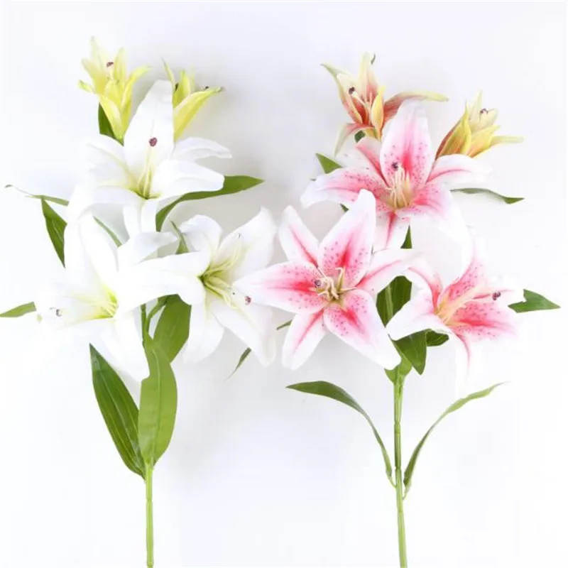 Искусственные лилии с длинным стеблем(5 голов/шт), 3D печатные лилии для свадебной витрины, Декоративные искусственные цветы