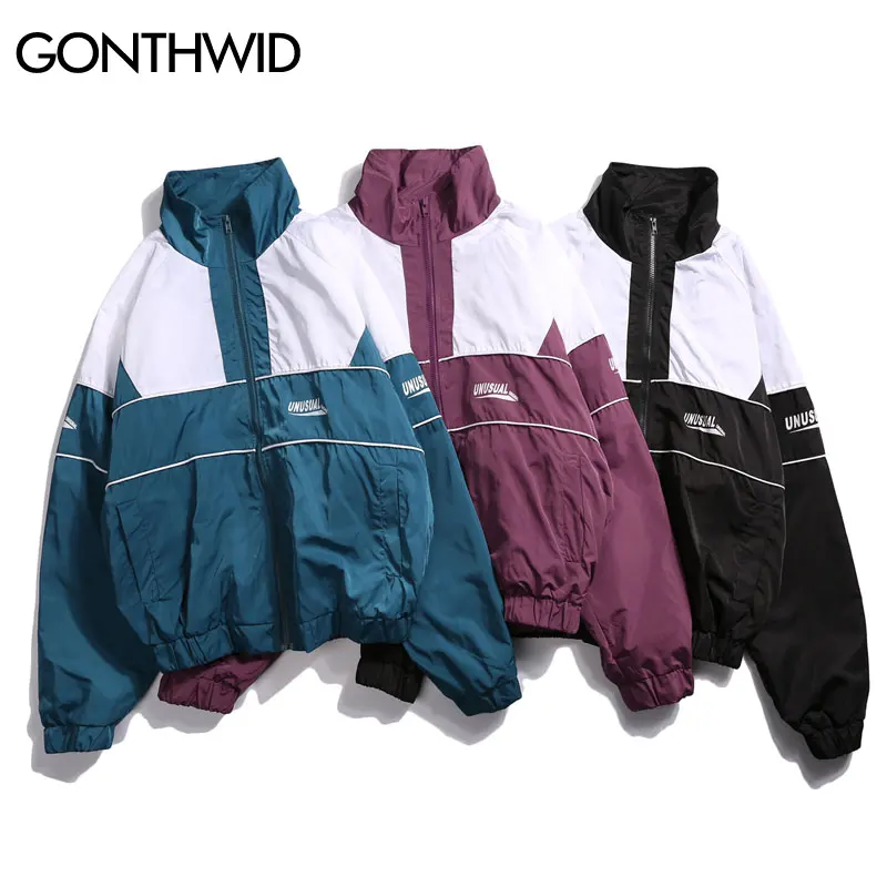 GONTHWID Для мужчин Винтаж Цвет Блок Лоскутная трек куртки мужской хип хоп