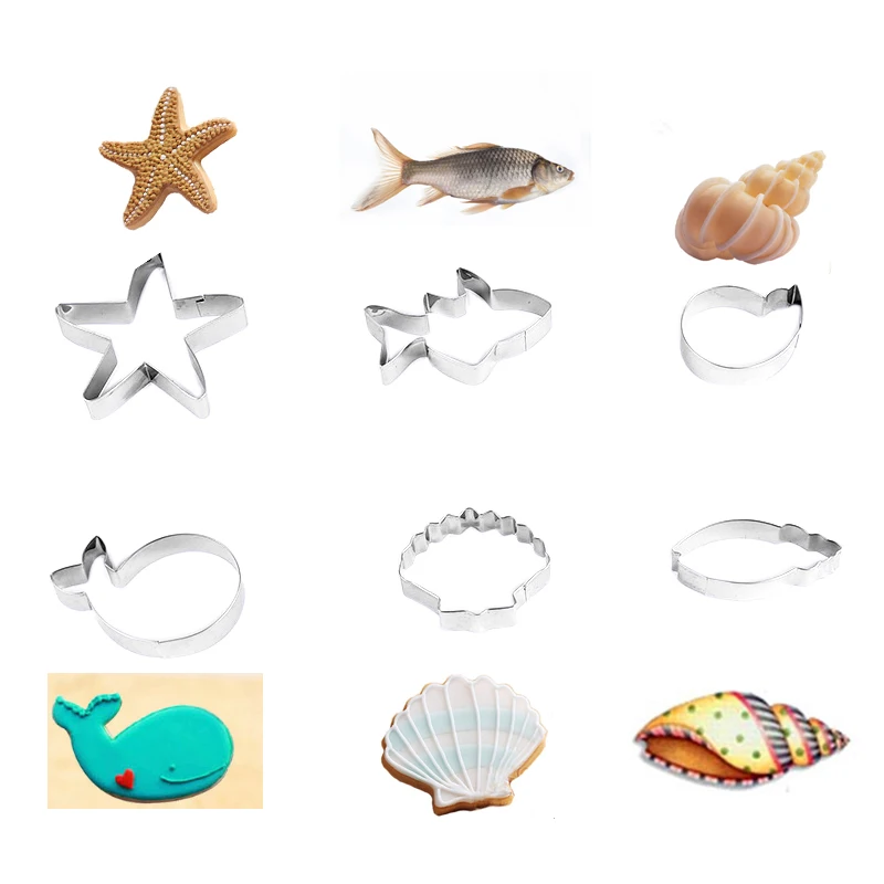 6pcs/set Stainless Steel Cookie Cutter Ocean Creatures Shape Mould Fondant Biscuits Tools Sugar Craft Bakery Bakeware