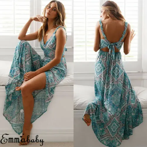 

Womens Summer Boho Maxi Dress Evening Party Beach Dresses Sundress
