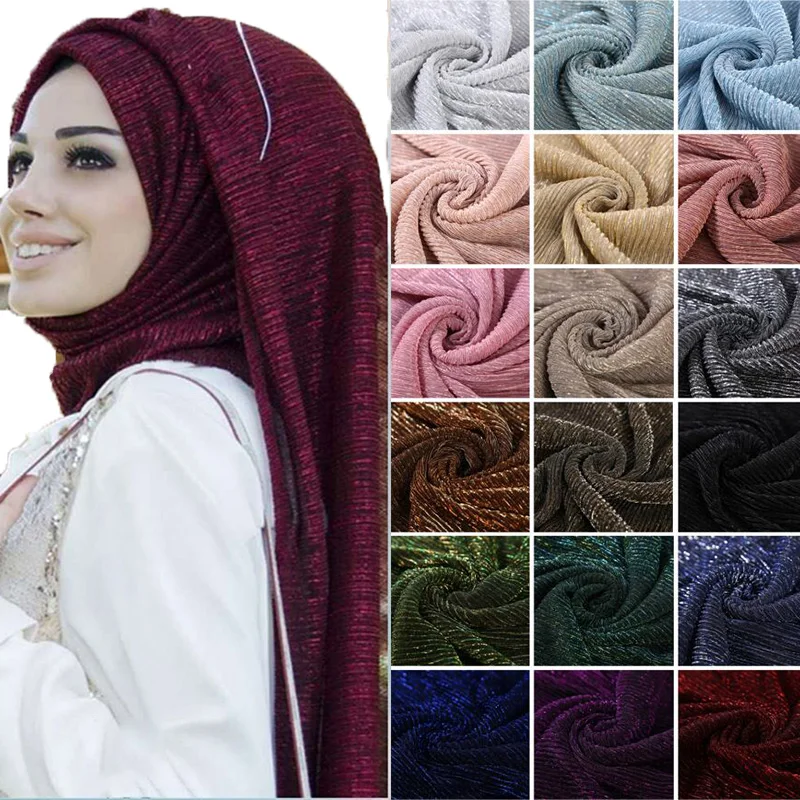 

10 pc/lot shimmer pleated hijab scarf plain shiny crinkle shawl fashion muslim hijabs women maxi veils shawls islamic scarf