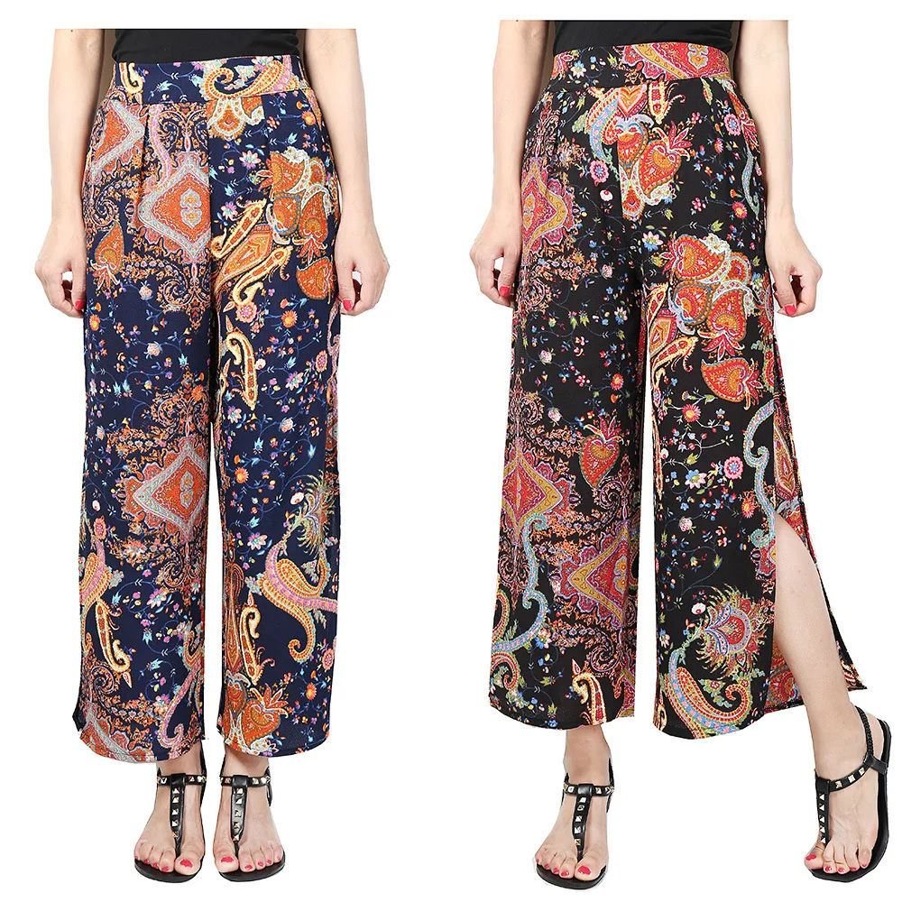 2018 New Vintage Summer Wide Leg Pants Female High Waist