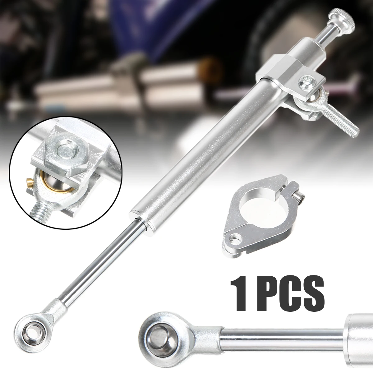 1PC 330mm Universal Aluminum Motorcycle Steering Damper Fork Stabilizer Silver Shock Absorber