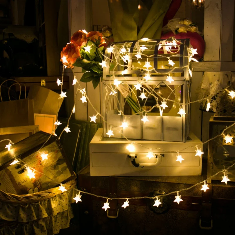 

Warm White LED Star Copper Wire String Fairy Lights Garland Battery Powered Christmas Fairy String Wedding Light