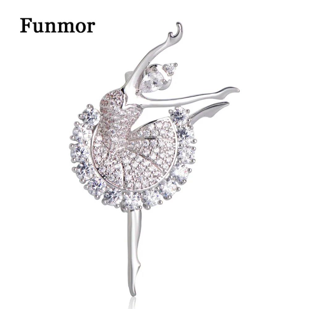 

FUNMOR Luxurious Ballet Girl Copper Brooches For Women Dancer Party Concert Jewelry Shiny Full Zircon Figure Corsage Badge Pins