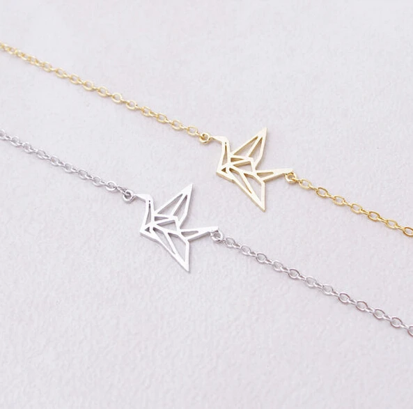 

Daisies Valentine's Day Gift Pulseras Vintage Boho Bracelet Gold Silver Origami Paper Crane Bracelets Hand Accessories For Women