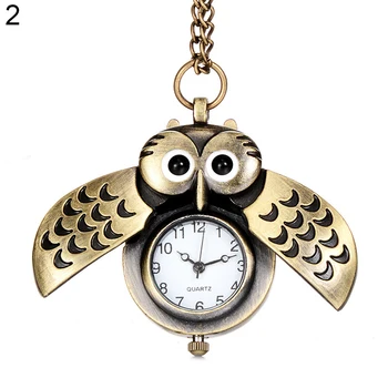 

Antique Cartoon Owl Wing Pocket Watch Quartz Analog Pendant Necklace Xmas Gift