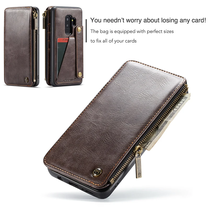 Съемный кожаный чехол для samsung S9 Plus, кошелек на молнии, чехол-держатель для карт, Магнитный чехол для samsung Galaxy S9 Plus, чехол для телефона s