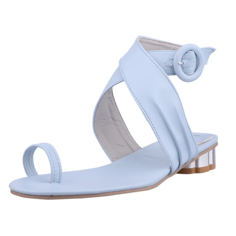 LALA IKAI/Женская Повседневная летняя обувь из искусственной кожи; однотонные женские босоножки на низком каблуке с пряжкой и ремешком; chaussures femme; 014A3250-4