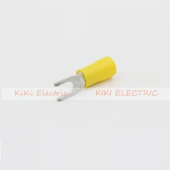 

500pcs/lot SV5.5-5 Yellow Insulated Spade Terminal,Copper cold-press terminals 1.0mm thickness wire ends for 4-6 mm2 cable