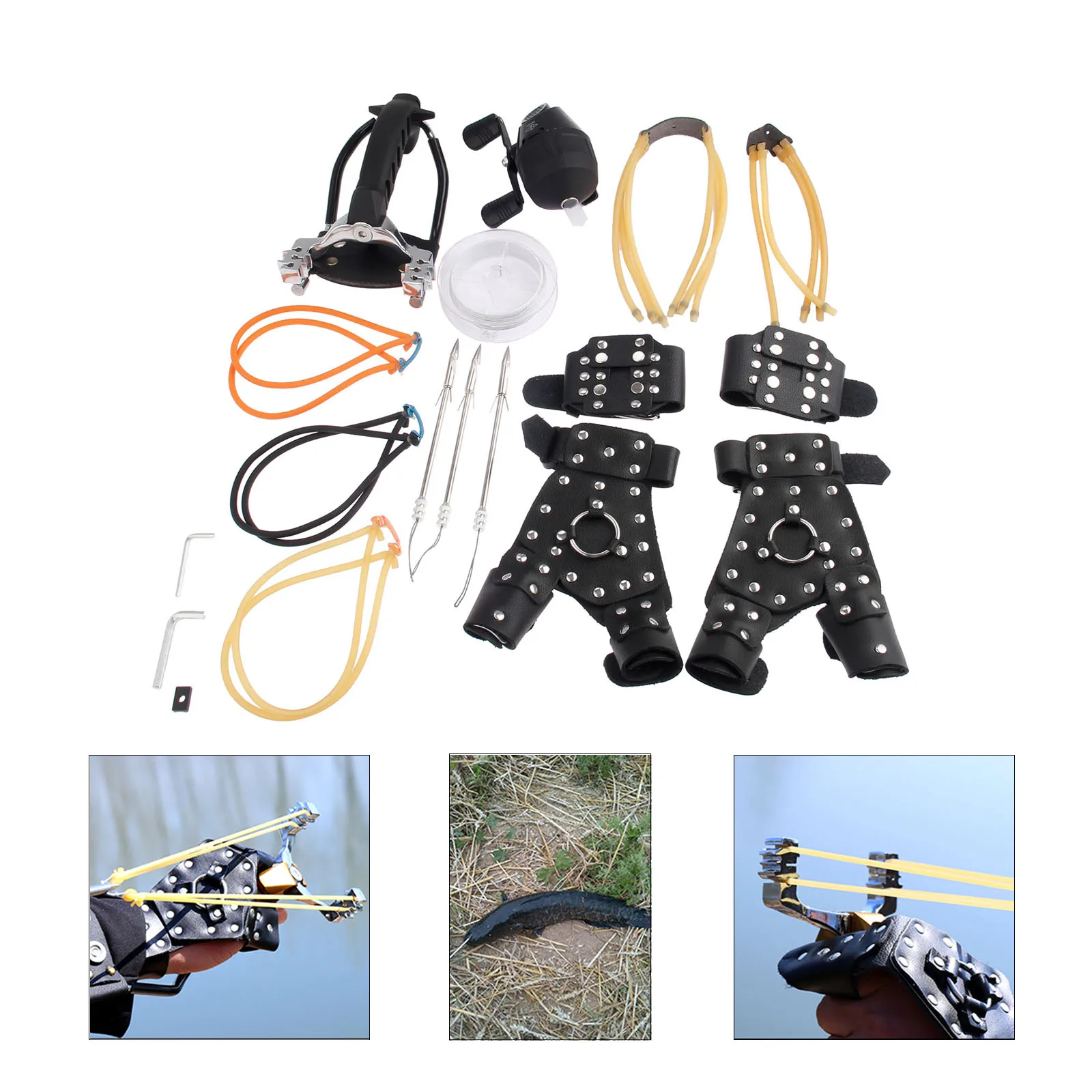 

Powerful Archery Shooting Hunting Recurve Slingshot & Fishing Reel & Line & Bow Catapult Arrowheads & Hand Guard Combination Kit