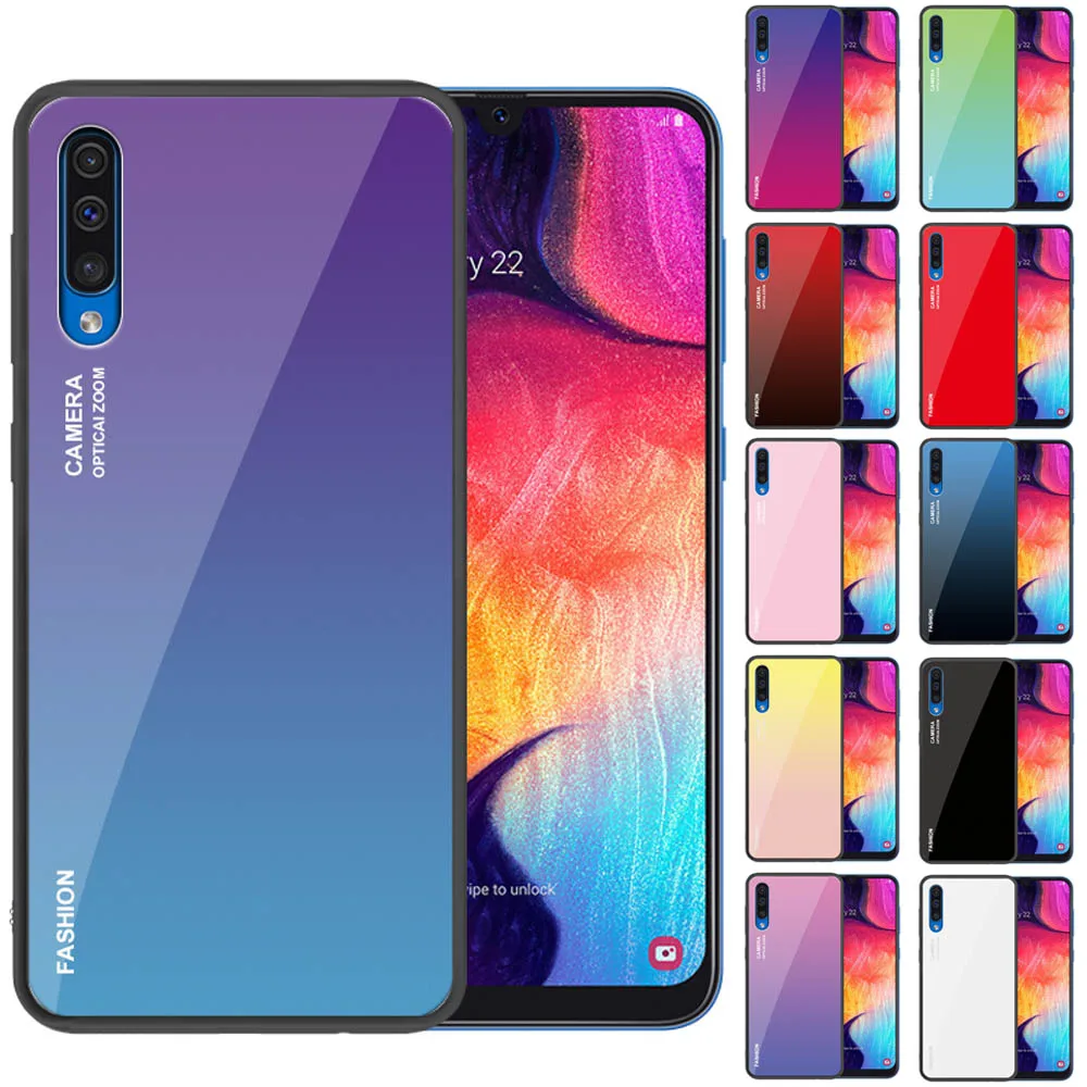 

For Samsung Galaxy A50 case silicone soft bumper gradient tempered glass case for Samsung Galaxy A10 A30 A40 A60 A70 M20 cover